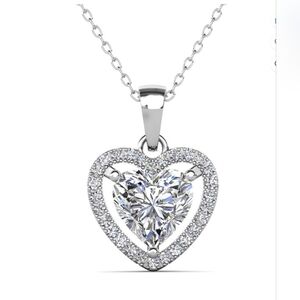 18k White Gold Plated Heart Pendant Necklace with Simulated Diamonds
